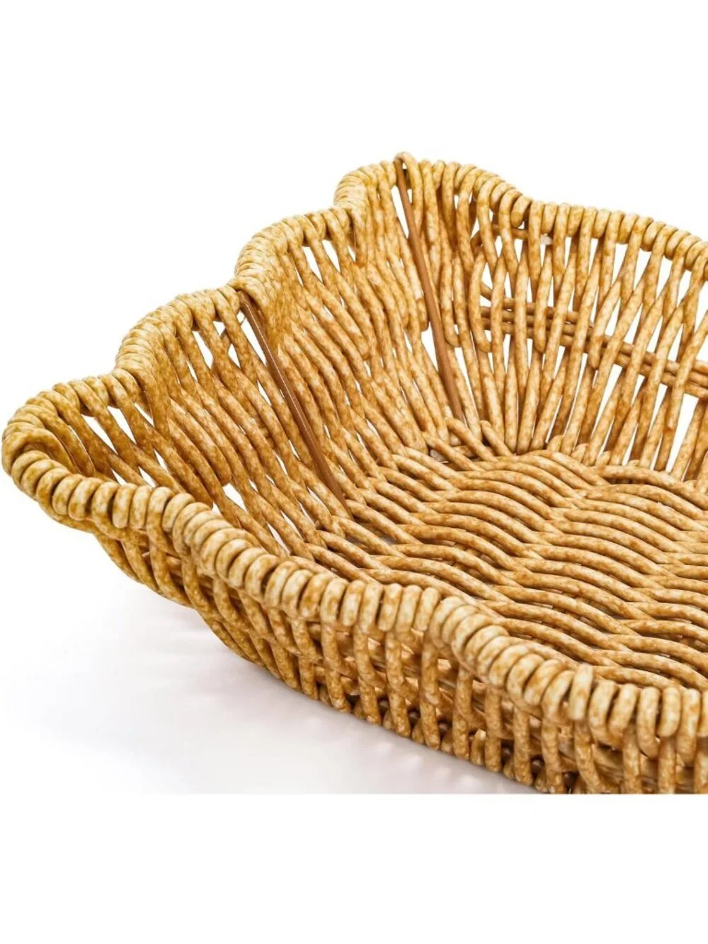 3 Pack Rectangular Woven Serving Baskets - Poly Wicker Fruit & Snack Trays